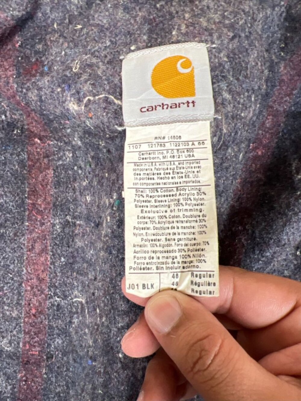 Vintage Carhartt J01 BLK Detroit Jacket Made in USA Blanket Lined Workwear Black - Picture 3 of 13